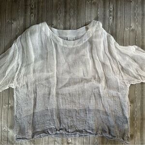 100% Linen Elegant White and Gray Women's Top
